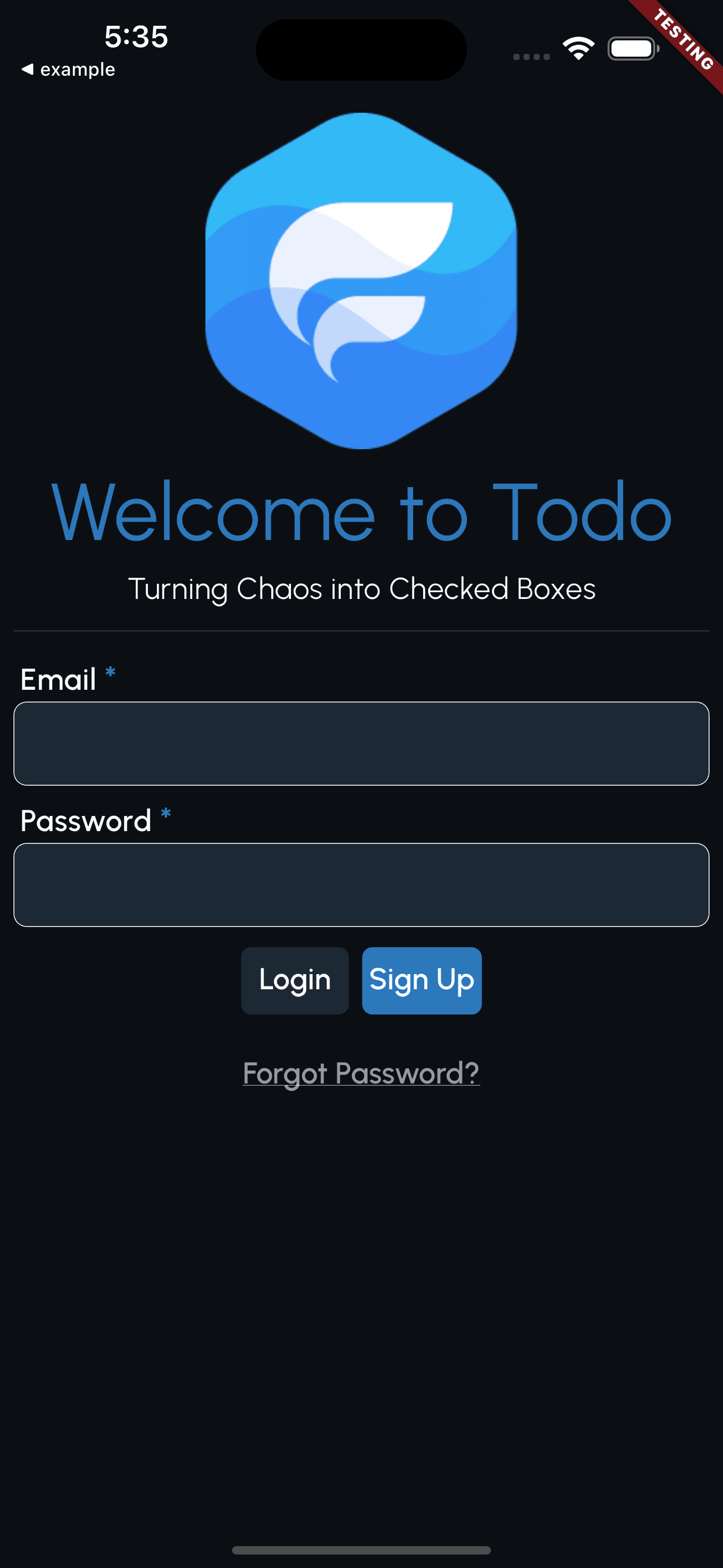 Completed Login Page